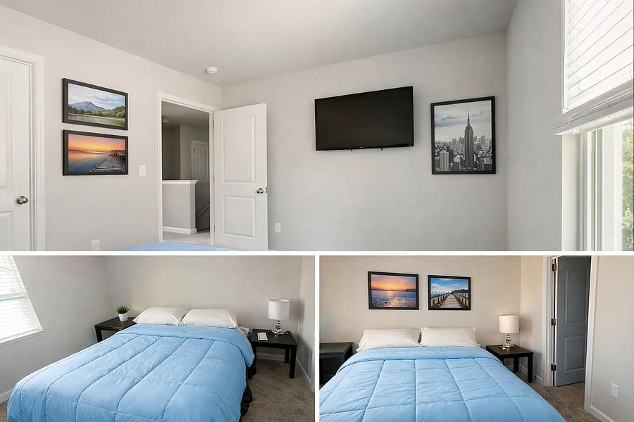 Brand new mattress, comforter set and bedframe, light