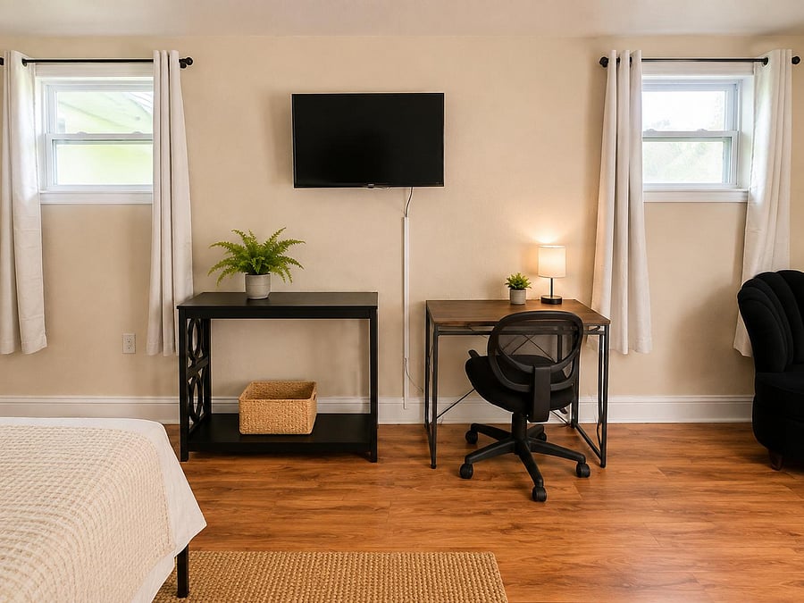 Wall-Mounted Television, Dedicated Workspace and additional window ac (not pictured)