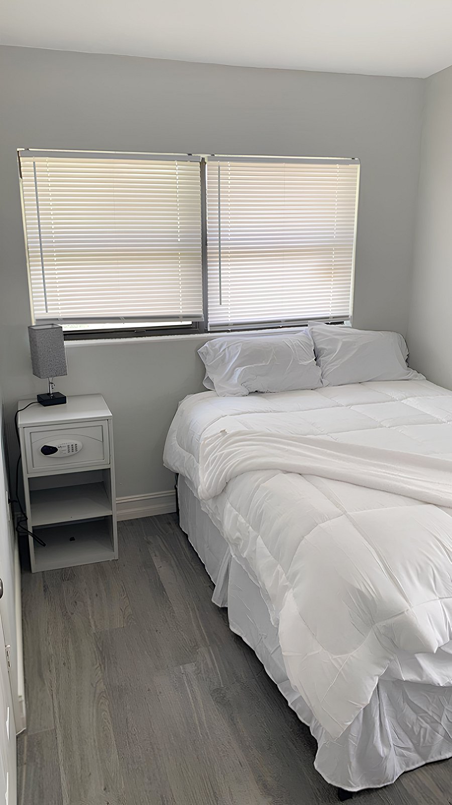 Bed, nightstand and light with charging station