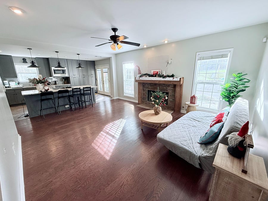 open-concept kitchen and living area