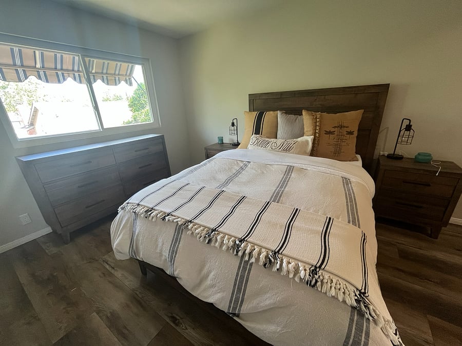 Fully furnished bedroom with queen size bed. Roman black-out shades will be provided.