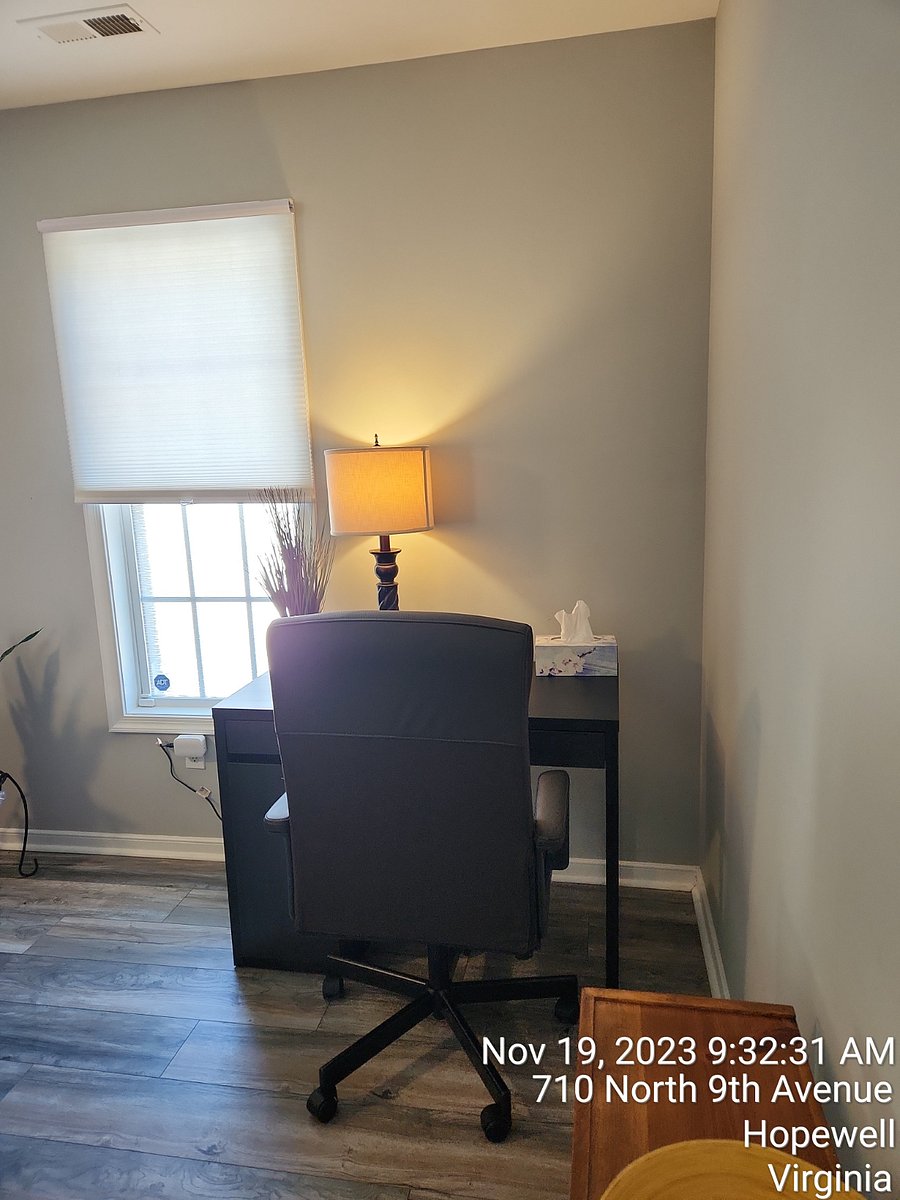 Desk with comfy office chair. 