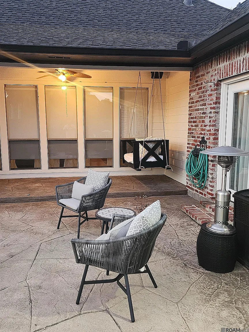 Back porch swing near master bedroom