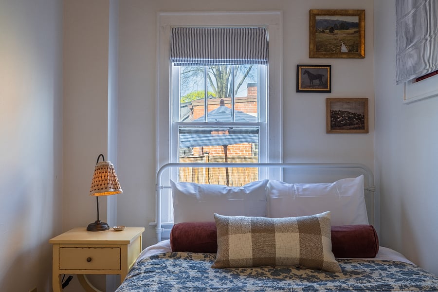 The quiet, off-street bedroom with luxury memory foam mattress and room darkening shades