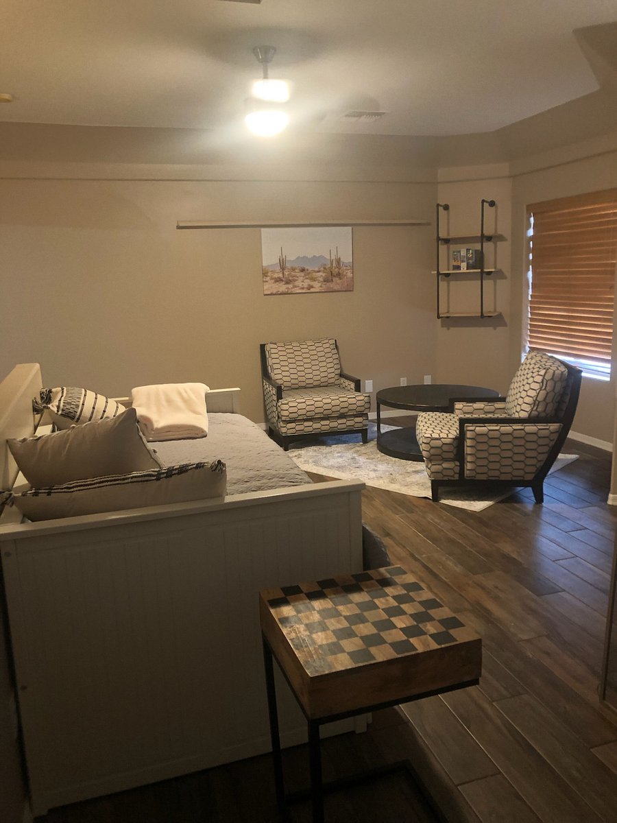 upper level game room with king day bed