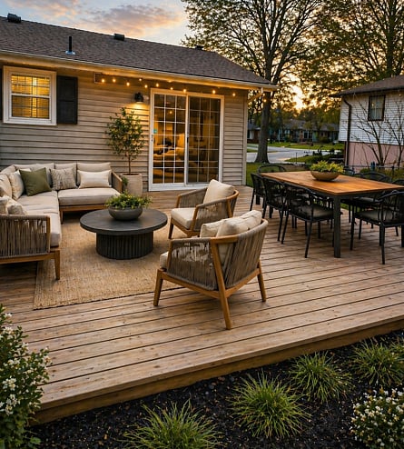 Platform deck 16'x16'. Barbecue grill/charcoal.