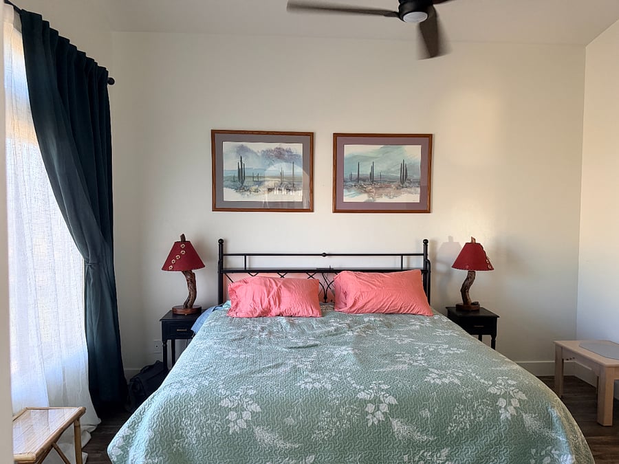 Master King size Sleep Number bed overlooks the pool