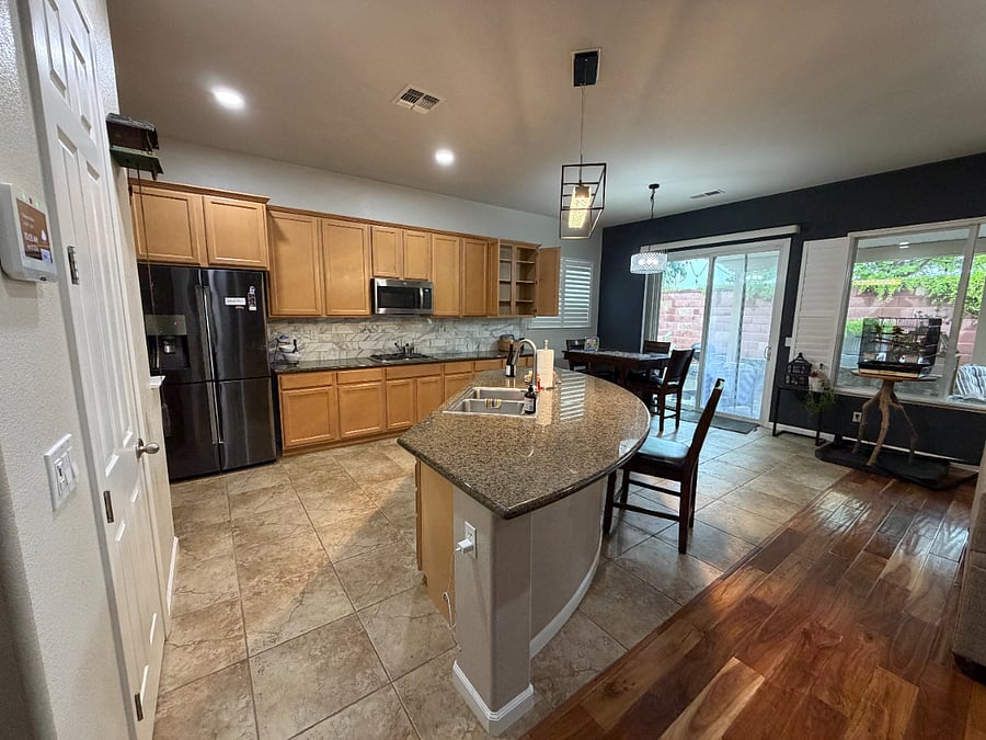 The kitchen is gorgeous and I rarely use it! There is a cabinet reserved for each rented room. There is also plenty of space in the refrigerator. All I ask is that everything be kept clean. I live there thru the week as well.