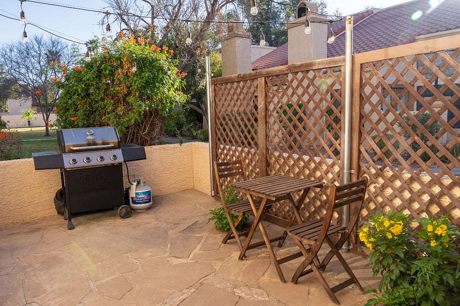 private patio with lights