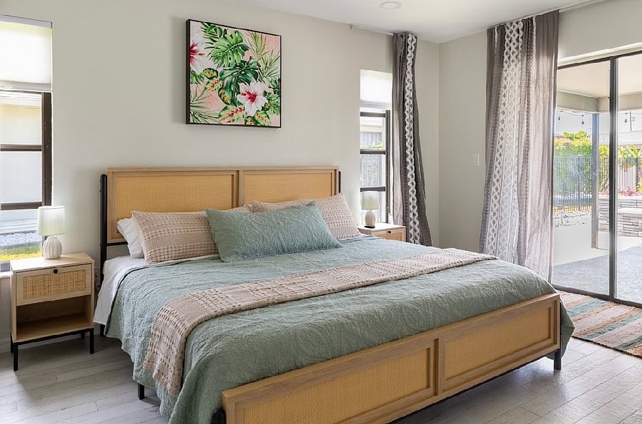 Primary Bedroom with New Sealy King Size Mattress and Patio Door, Room Features Ensuite and Smart TV