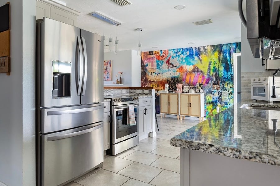 Kitchen is fully equip with all you'd need! Toaster oven, blender, waffle maker, etc. Home has a full water filtration system.