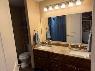 Nice double sink bathroom with granite counter top.