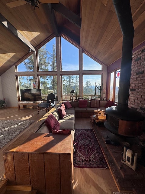 firepit area - also has a pellett stove