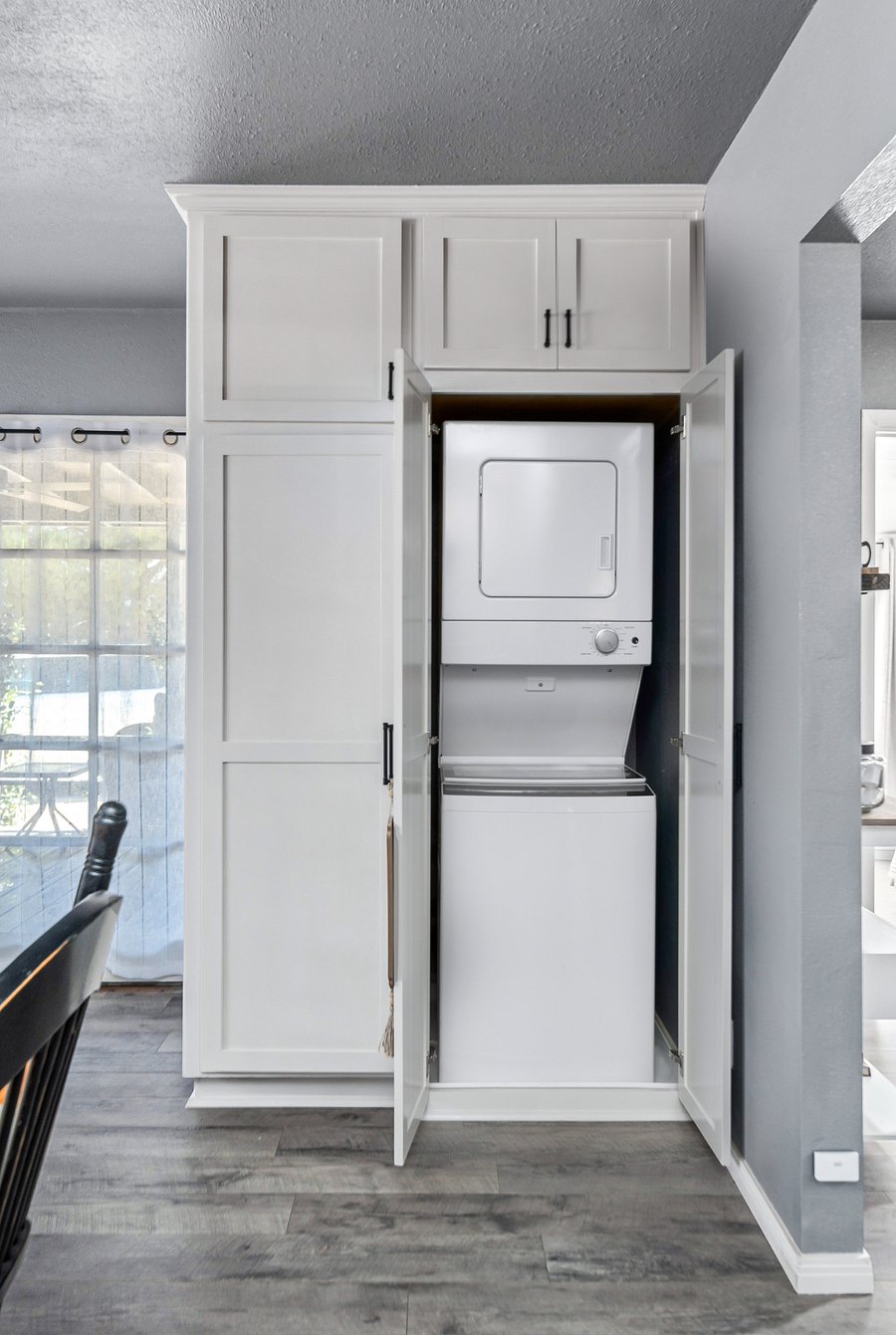 Washer & dryer (small capacity), ironing board, and iron, for your convenience.
 Laundry detergent is not provided, but can be made available upon request.