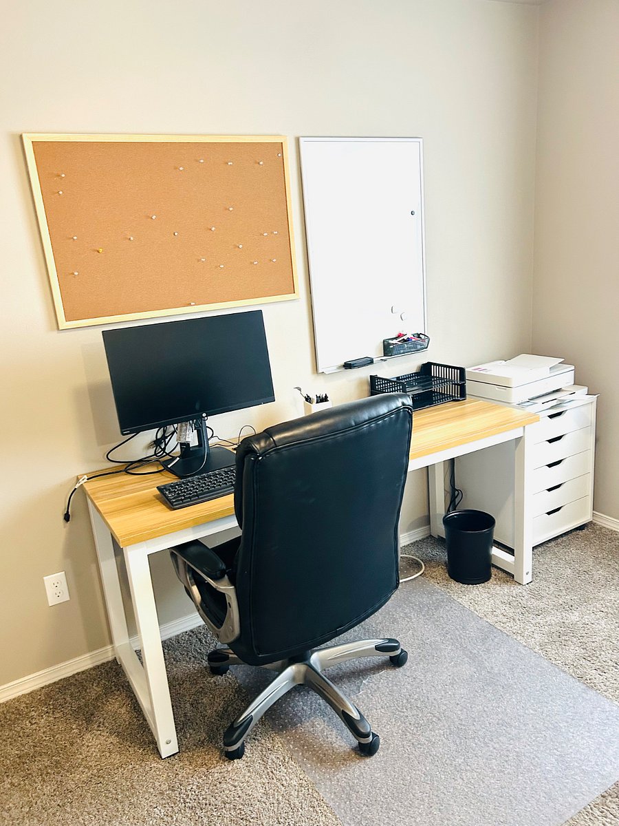 Command Center with corkboard and white board. Plug in your laptop and use the monitor and keyboard. WiFi Printer available.