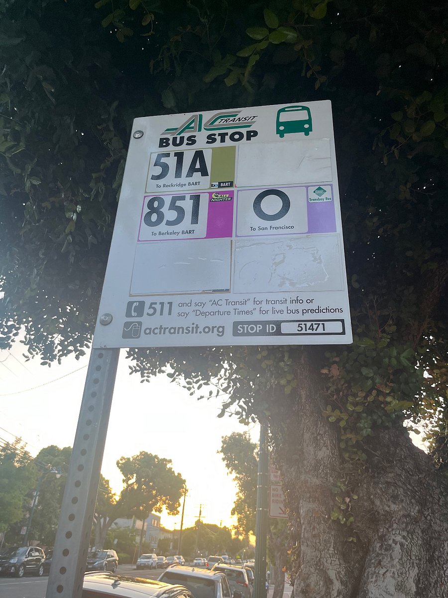Very short walk to the bus stop.
Take the bus to San Francisco, Oakland, Berkeley, Rockridge BART or Fruitvale BART. The O bus is a 50 minute ride to the downtown San Francisco financial district.