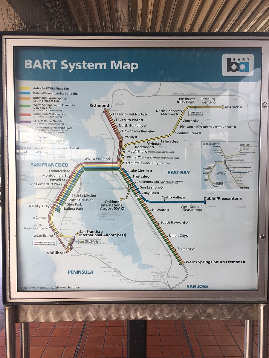 BART to get all around the Bay. for schedules: https://www.bart.gov/schedules