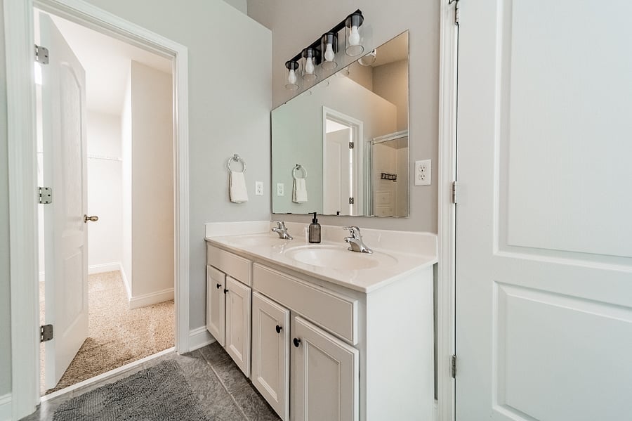 master bathroom, double vanity, walk in shower and walk in closet