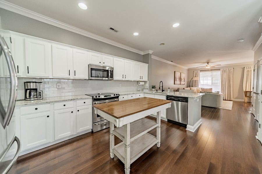 fully stocked kitchen, open floor plan