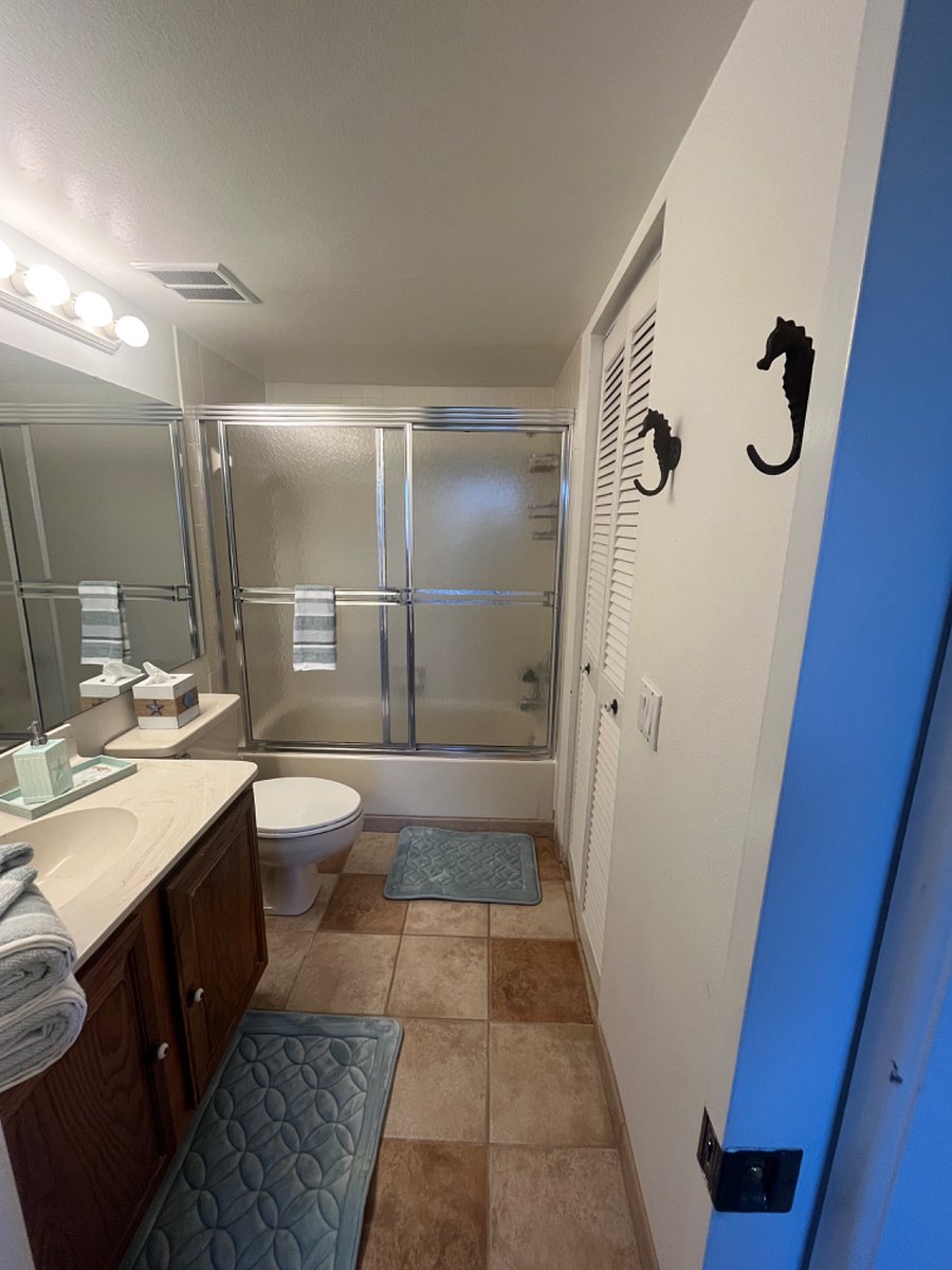 Master bath with laundry in closet on right.