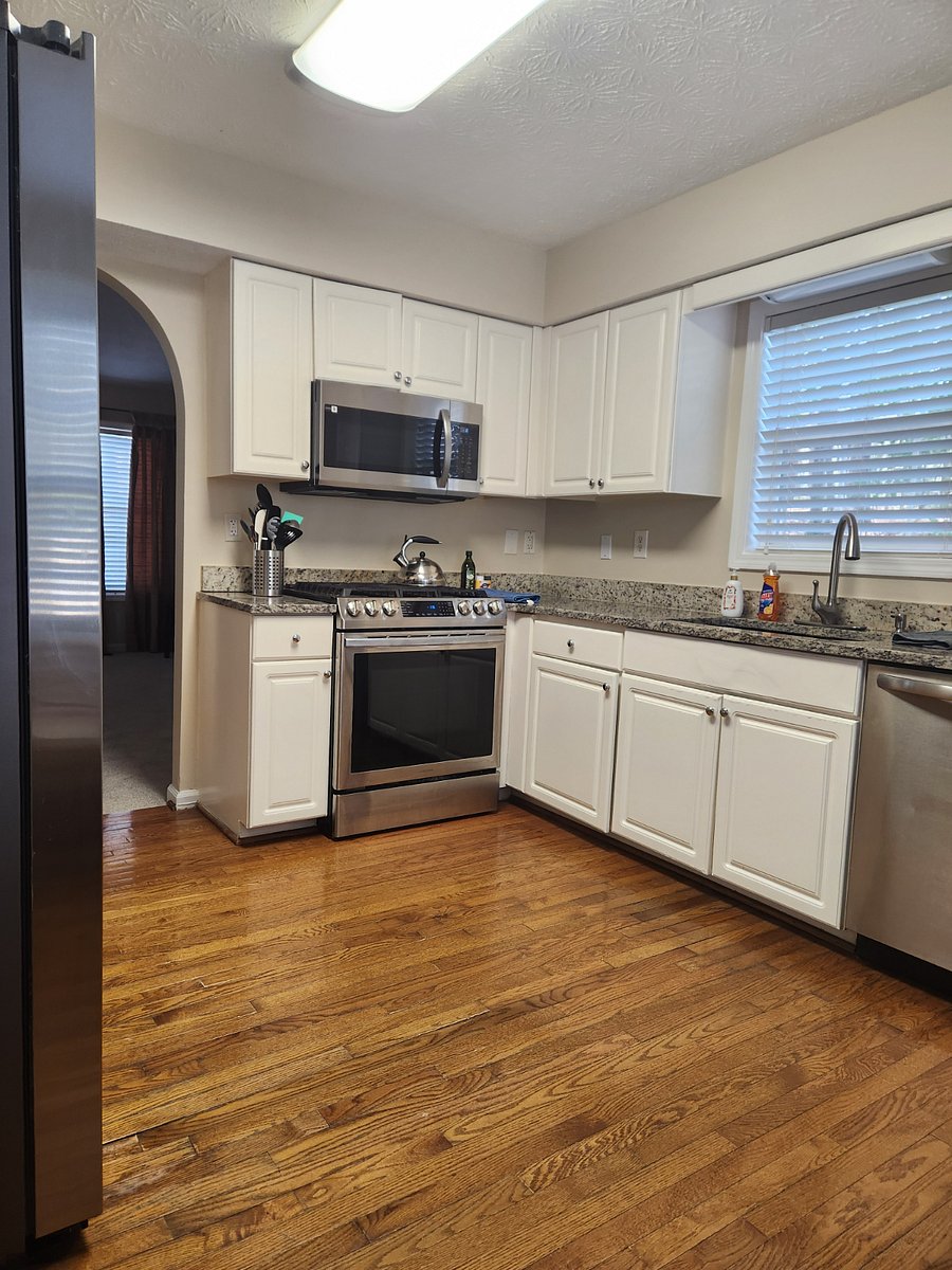 Kitchen with pots and pans and plates, other utensils. 
For coffee: keurig and coffee pods. 
Dish soap and clean towels. 
 