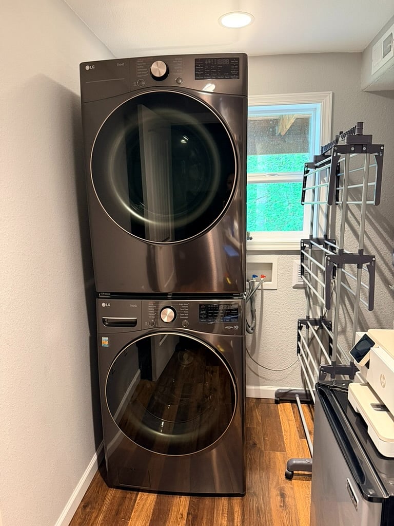 Shared Washer & Dryer, drying rack, WiFi printer/scanner, and Private Mini Fridge.