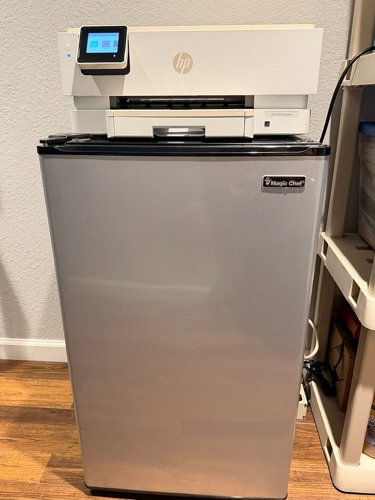 Shared WiFi printer/scanner and Private Mini Fridge.