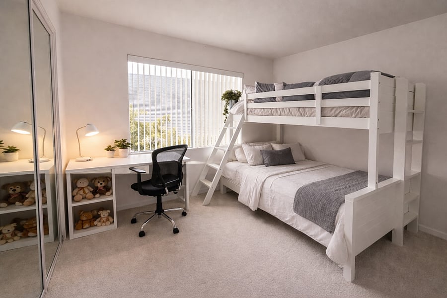 bedroom #2, ideal for kids with bunk beds. Full and single.