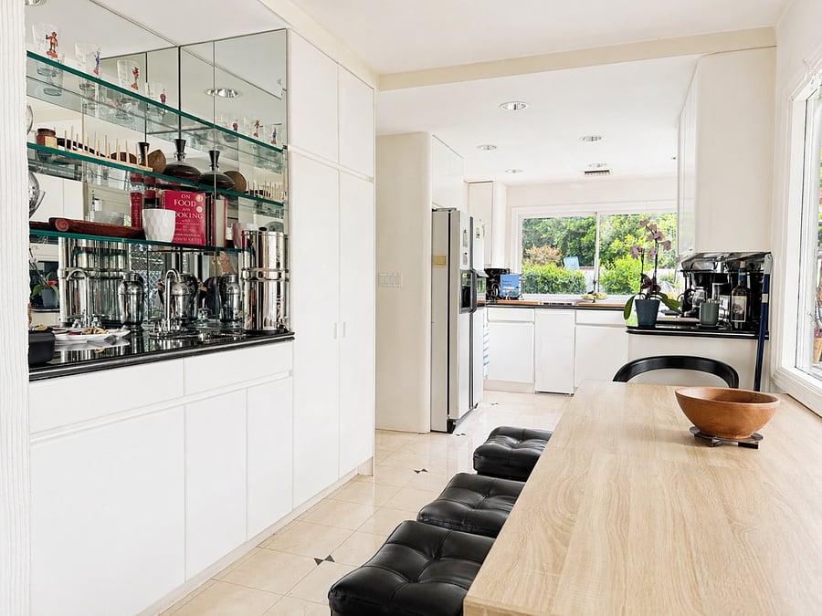 Kitchen and Kitchen dining table. Can sit 8.