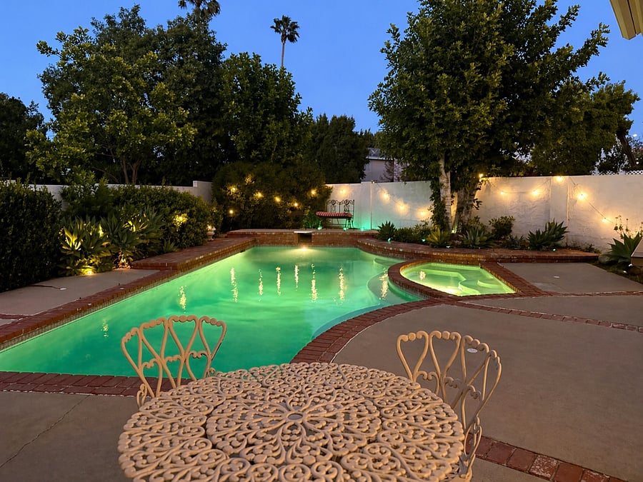 Pool and Jacuzzi at night.