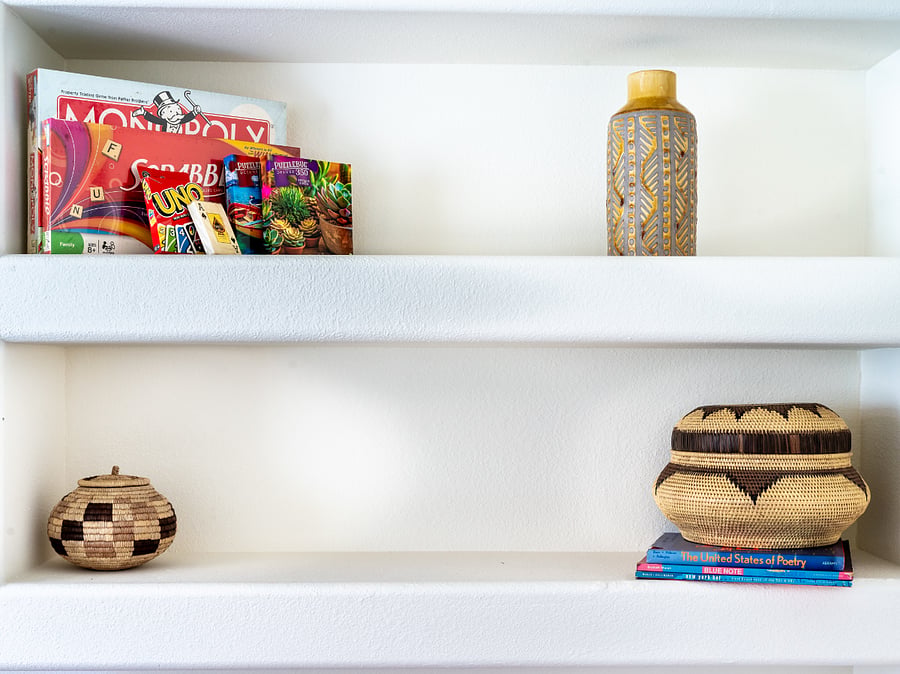 Board games, puzzles, playing cards and books. 
