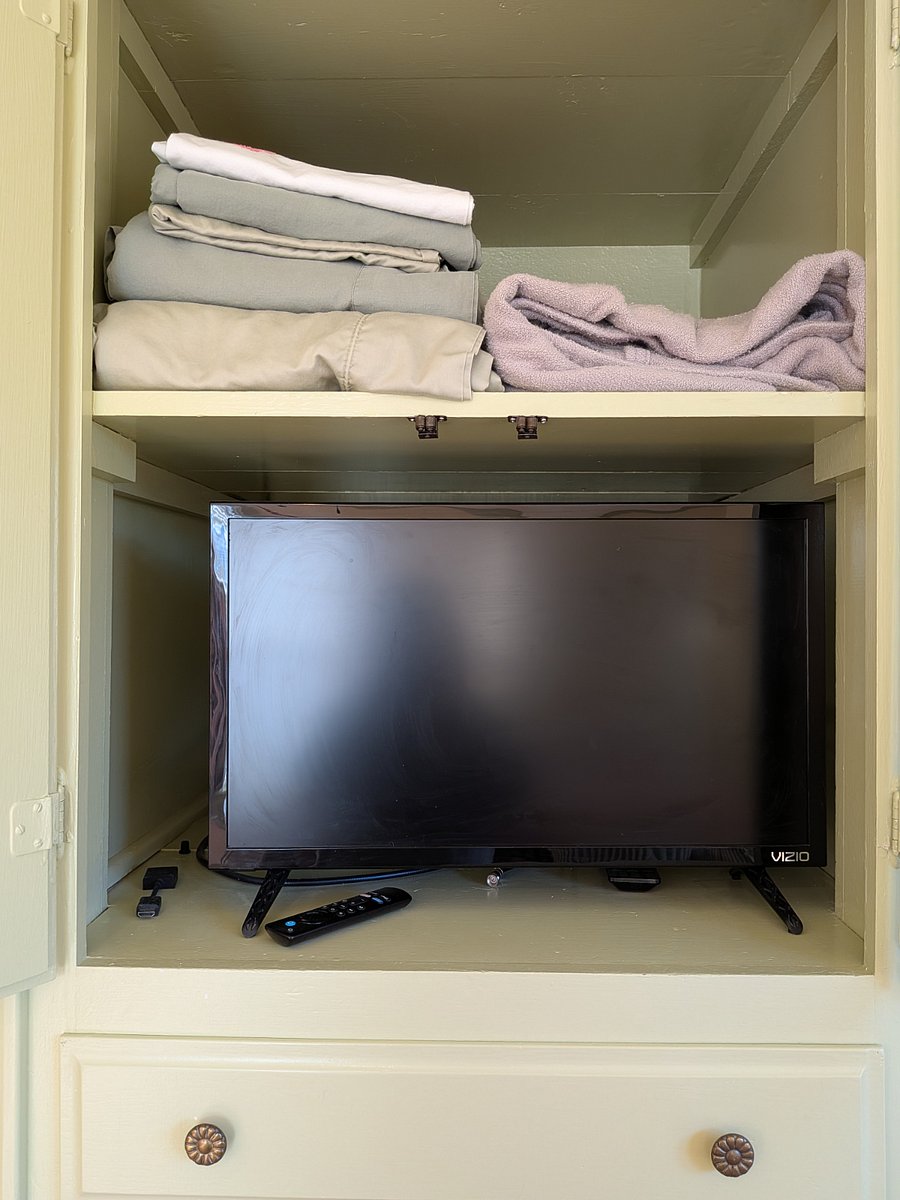 Back into your Garden Gate Room, you have a 24" Vizio Smart TV w/remote, easy view from couch or bed.