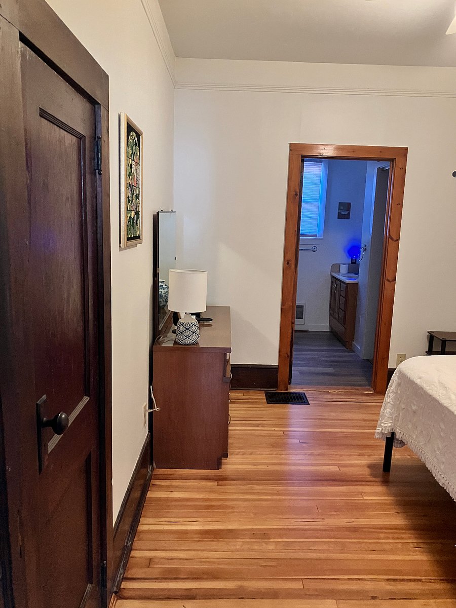 The primary bedroom is at the end of the hallway. 