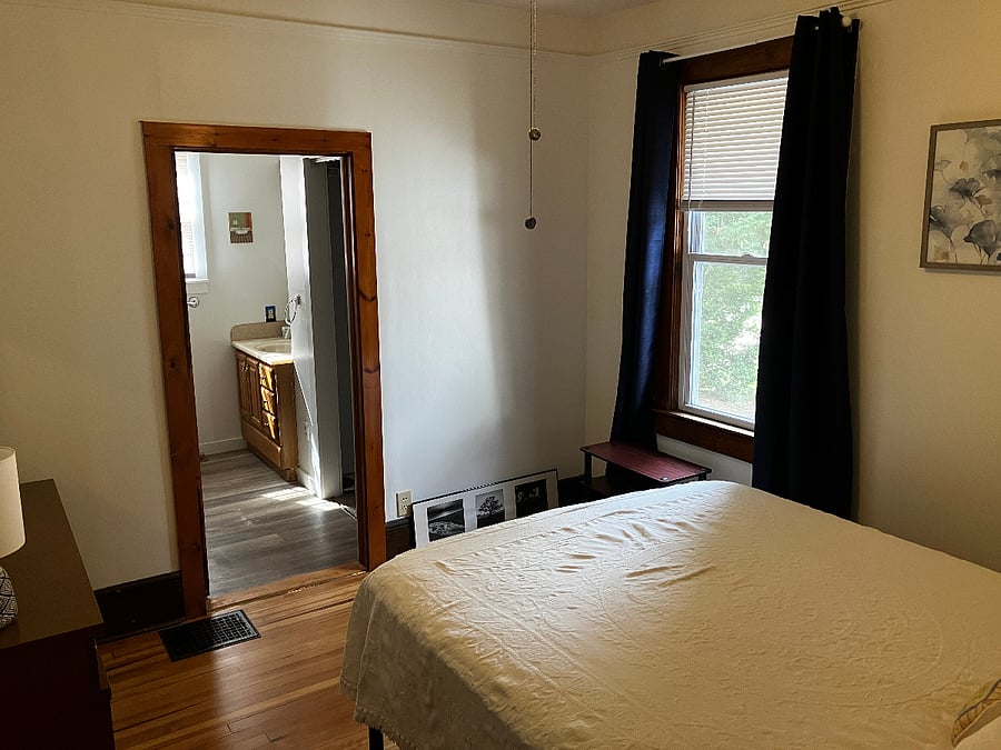 Primary bedroom. 
Black-out curtains keep it dark!
