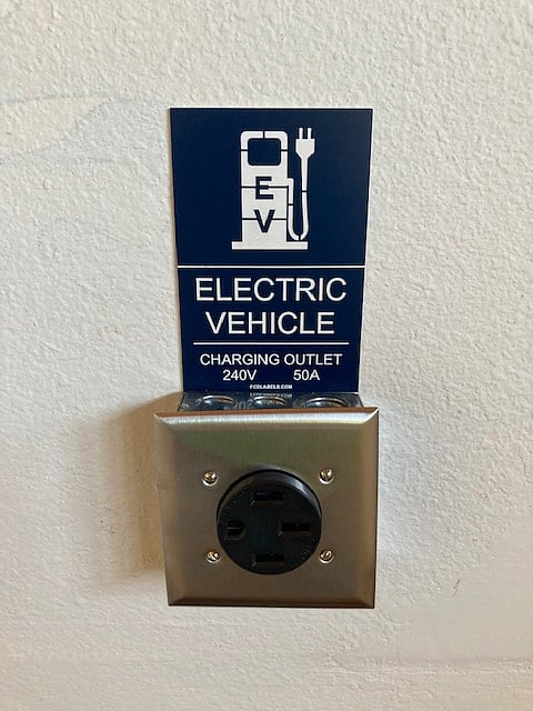 Level-2 EV Charging outlet (240vac @ 50A) in garage.  