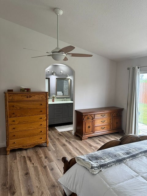 Master Bedroom - Will be adding a mirror for dresser.  Sliding glass door to backyard and full bath in the bedroom.