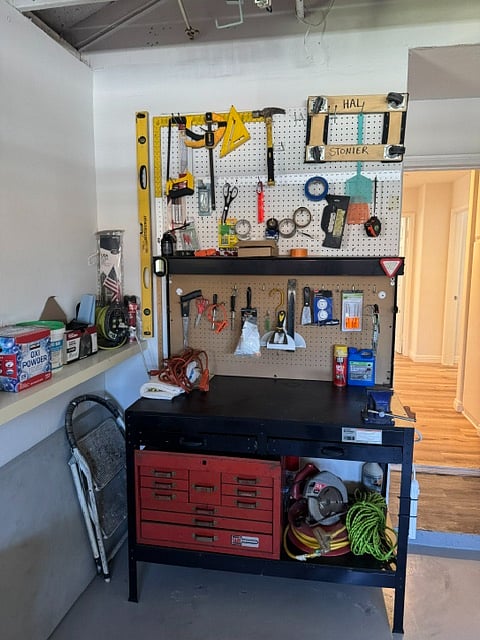Workbench with vice and basic tools