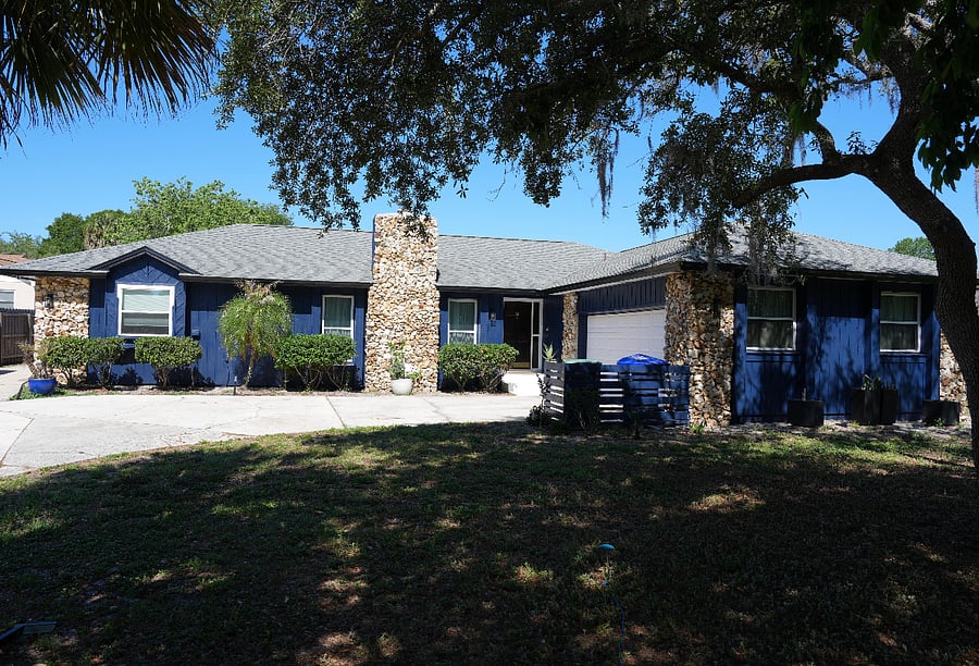 Exterior front of the home with lots of parking available.