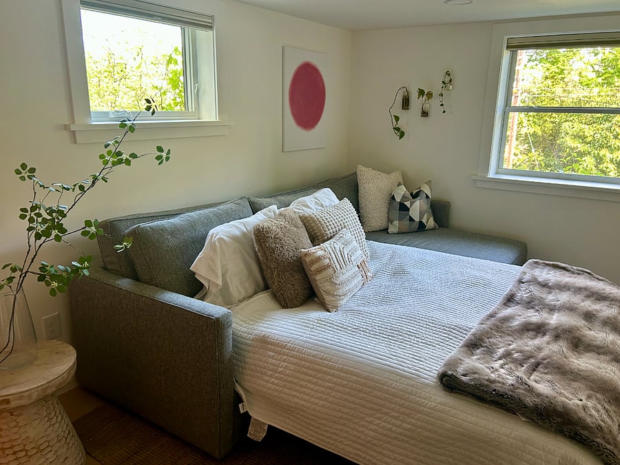 The West Elm sofa-bed, rated the most comfortable sofa-bed for sleeping.