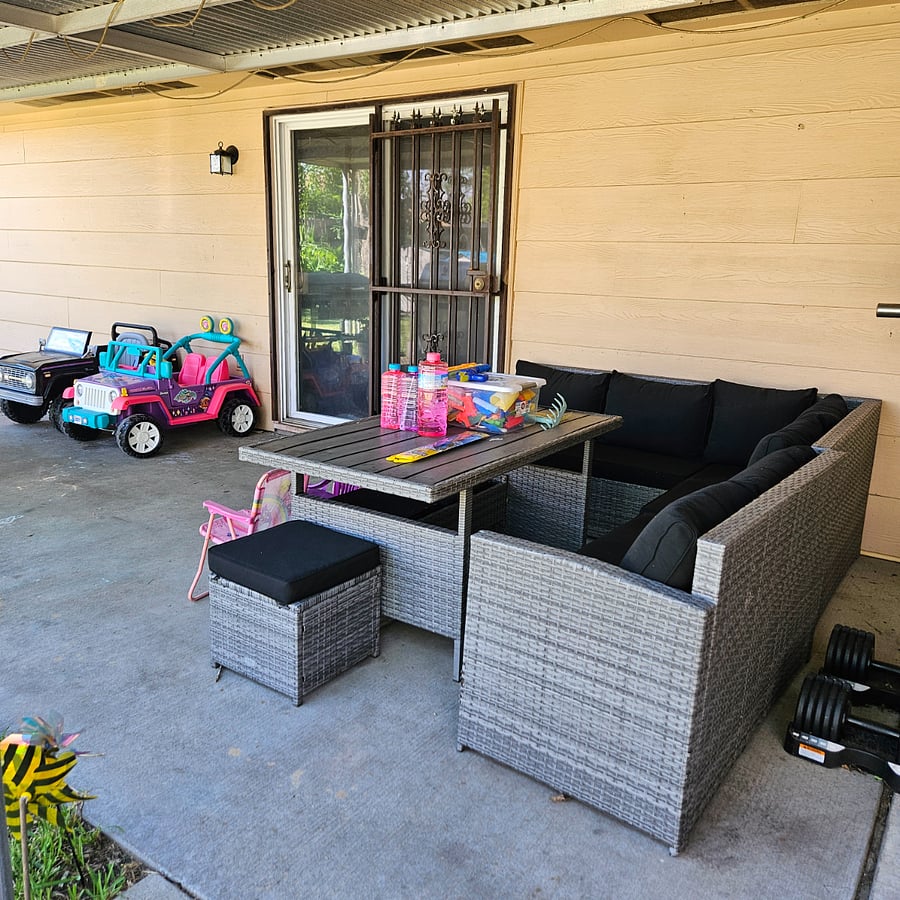 Covered patio, which is somewhat shared space.