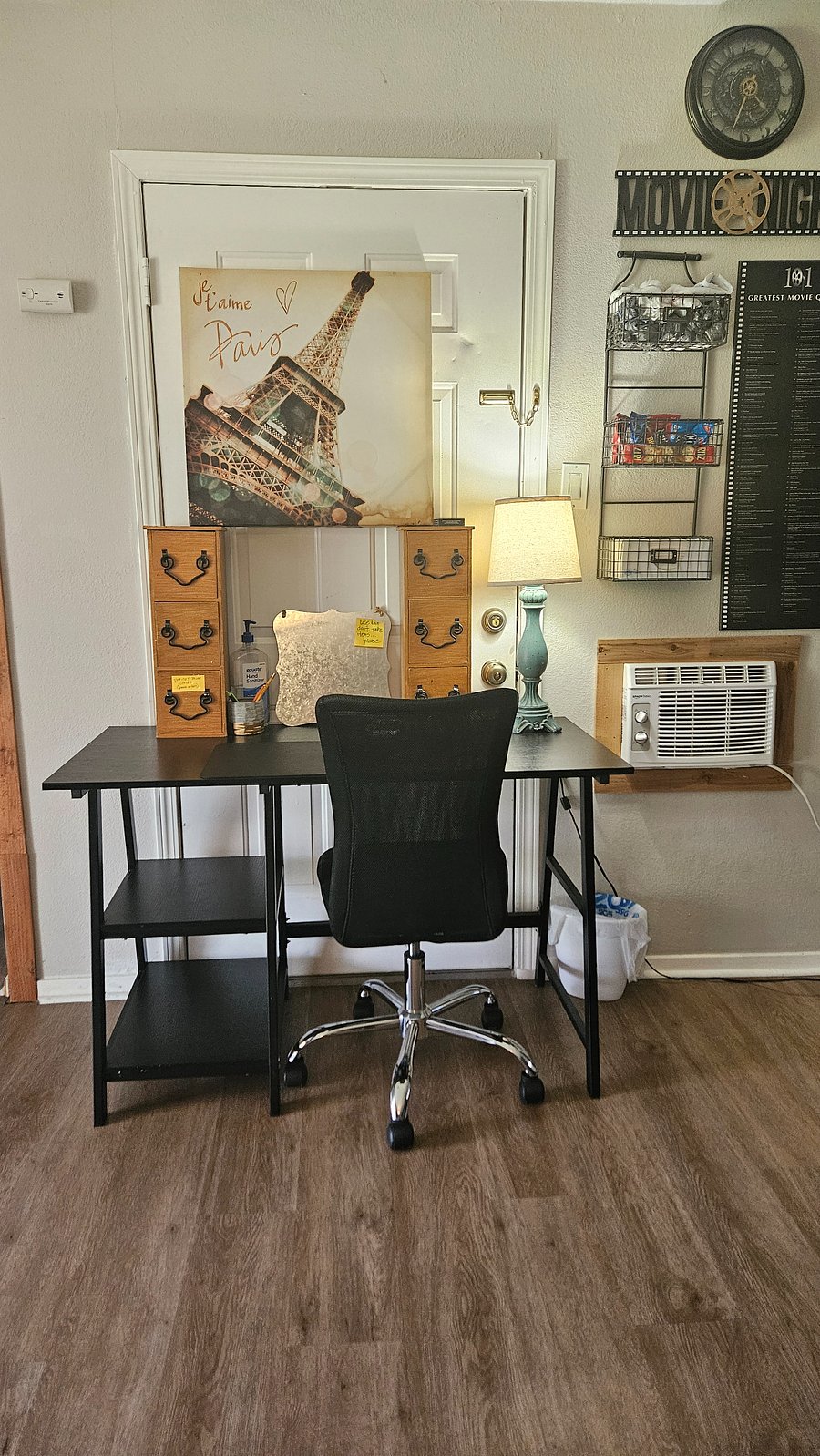 Desk and chair.  An extra AC is in the studio in addition to the central AC/Heat that is already provided.
