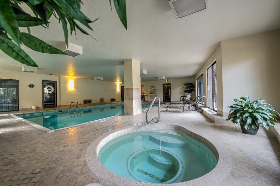 Huge heated pool and spa open year round. Also on the first floor you will find separate locker rooms and saunas.