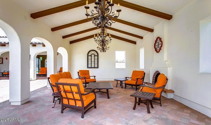 Beautiful covered patio lounge area for relaxing outdoors.