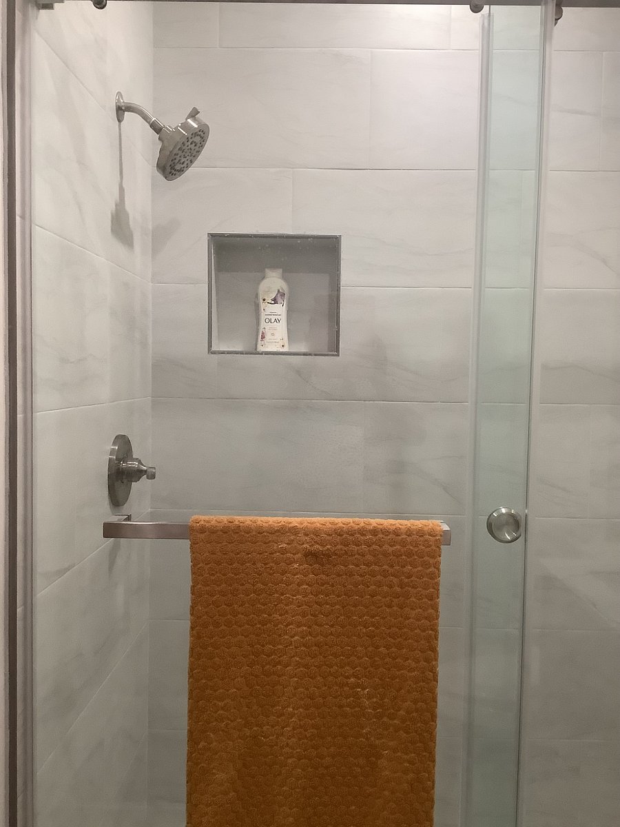 Full shower with rain water luxury.