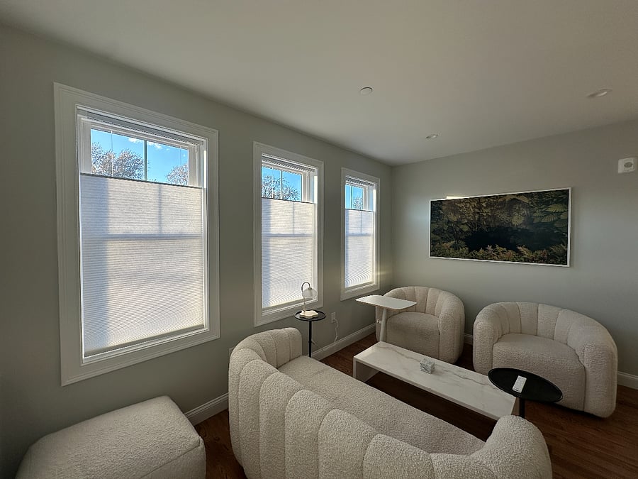 All of the window shades in the entire house pull top-down AND bottom-up. So you can maintain privacy in your room while still getting natural light.
