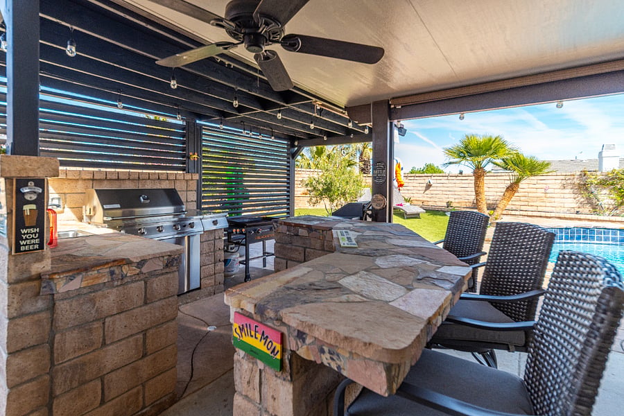 Outdoor kitchen and bar area