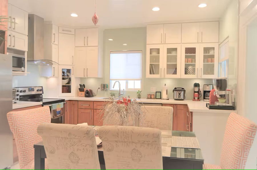 Kitchen: cook with ease in this spacious, fully equipped kitchen featuring modern appliances, cookware, dining essentials. Whether you're preparing a quick breakfast or a full dinner, everything you need is at your fingertips for a convenient stay.