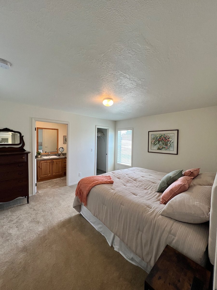 Spacious bedroom with king bed, walk-in closet and bathroom