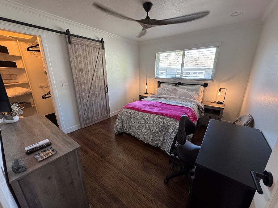Your private bedroom & private bath (behind barn door)