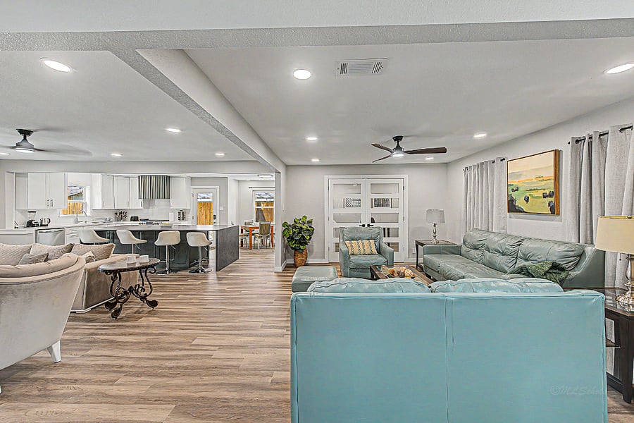 Open concept; living room, family room and kitchen